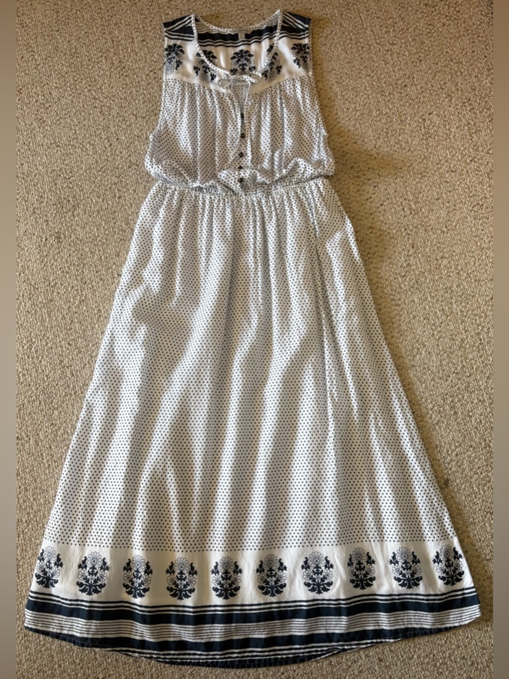 Lucky Brand Peasant-Style Polka-Dot Dress w Decorative Border & Elastic Waist(S) - Picture 12 of 15